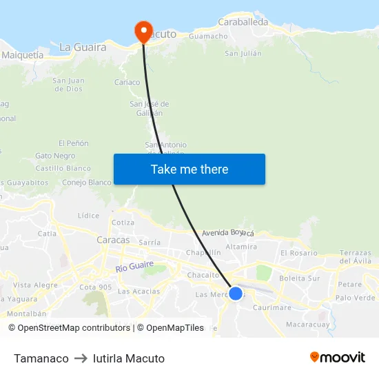 Tamanaco to Iutirla Macuto map
