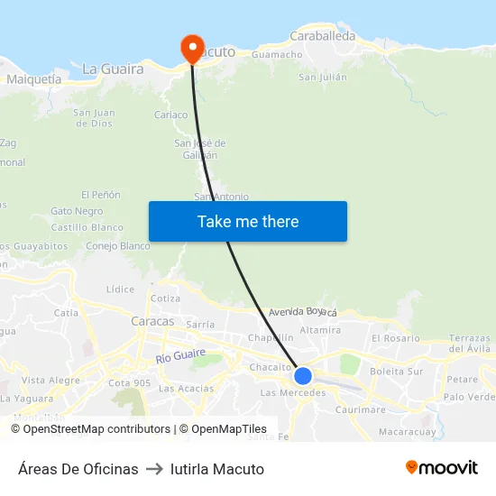 Áreas De Oficinas to Iutirla Macuto map