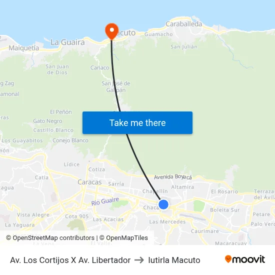 Av. Los Cortijos X Av. Libertador to Iutirla Macuto map