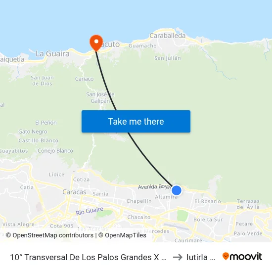 10° Transversal De Los Palos Grandes X 3° Av. De Los Palos Grandes to Iutirla Macuto map