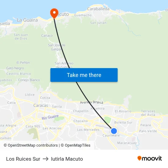 Los Ruices Sur to Iutirla Macuto map