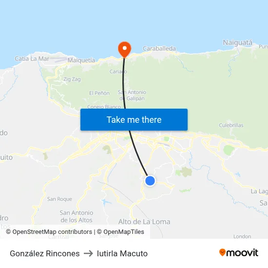 González Rincones to Iutirla Macuto map