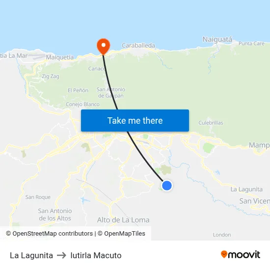 La Lagunita to Iutirla Macuto map