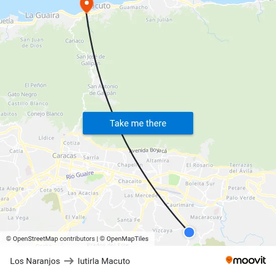 Los Naranjos to Iutirla Macuto map