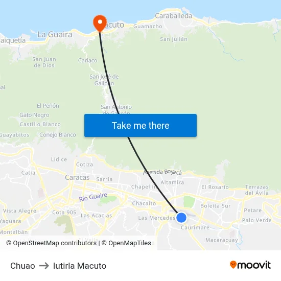 Chuao to Iutirla Macuto map