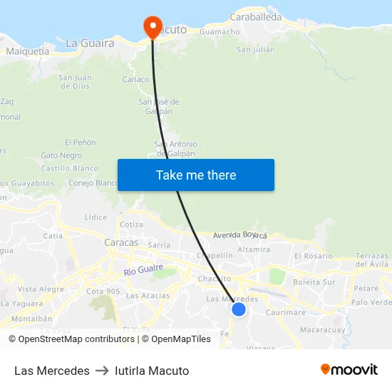 Las Mercedes to Iutirla Macuto map