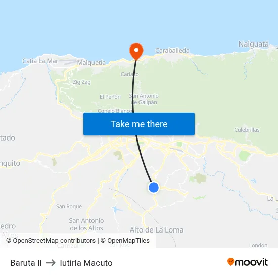 Baruta II to Iutirla Macuto map