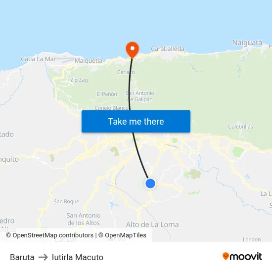 Baruta to Iutirla Macuto map