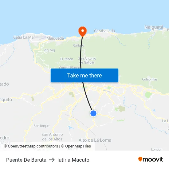 Puente De Baruta to Iutirla Macuto map