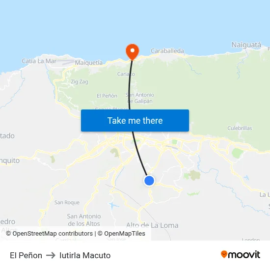 El Peñon to Iutirla Macuto map