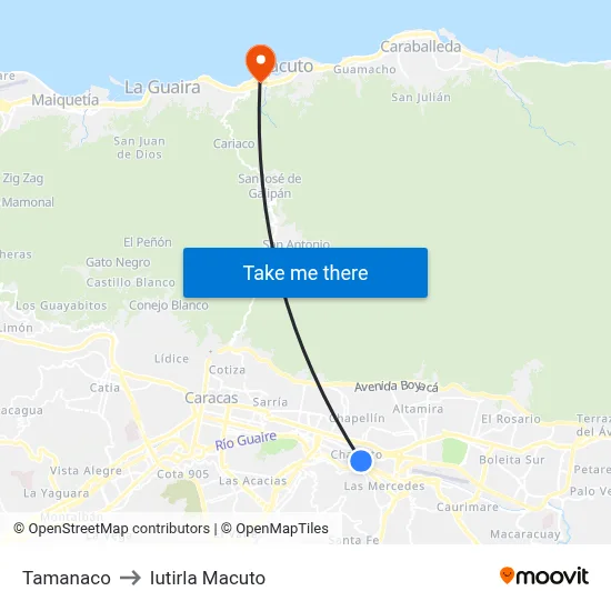 Tamanaco to Iutirla Macuto map