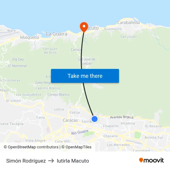 Simón Rodríguez to Iutirla Macuto map
