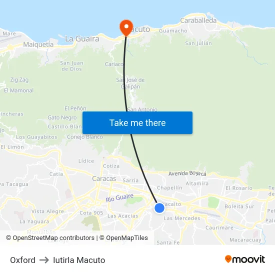 Oxford to Iutirla Macuto map