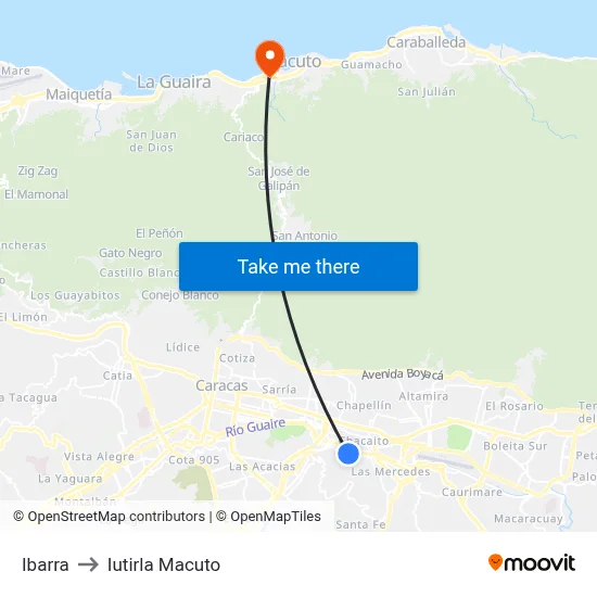 Ibarra to Iutirla Macuto map