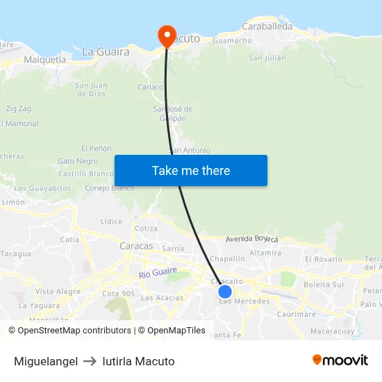 Miguelangel to Iutirla Macuto map