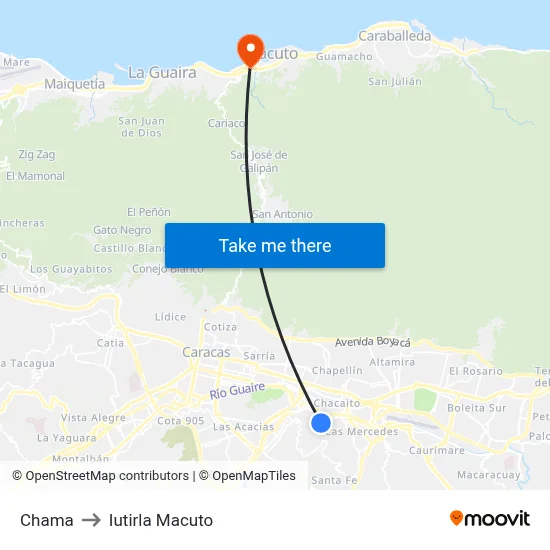 Chama to Iutirla Macuto map