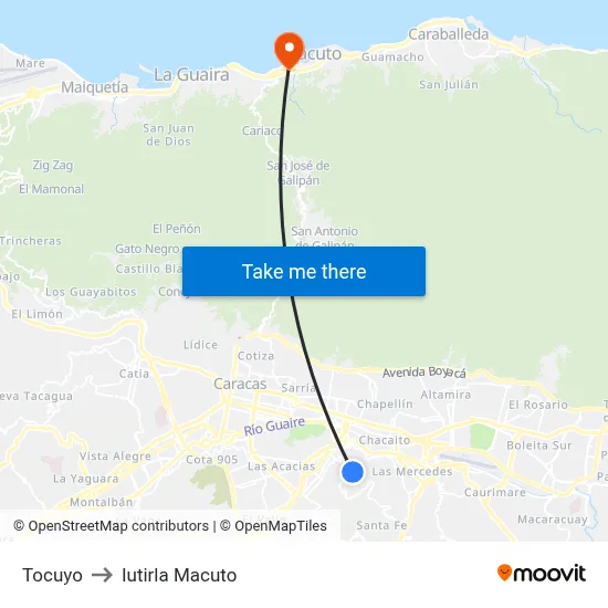 Tocuyo to Iutirla Macuto map