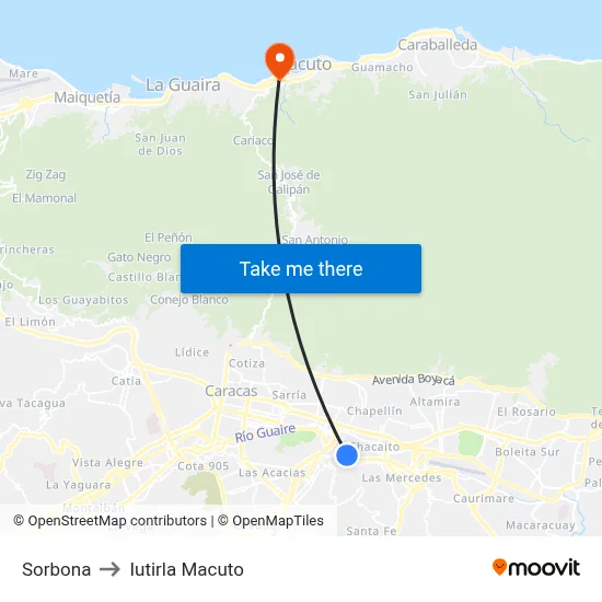 Sorbona to Iutirla Macuto map