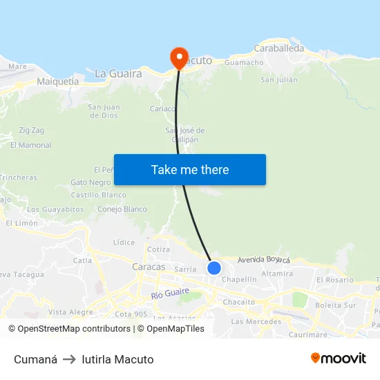 Cumaná to Iutirla Macuto map