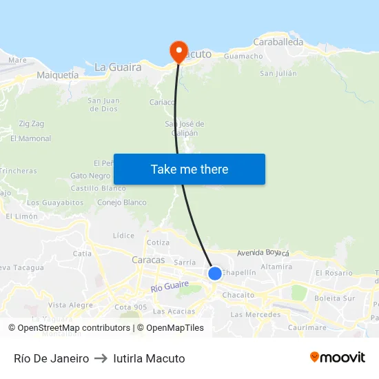 Río De Janeiro to Iutirla Macuto map