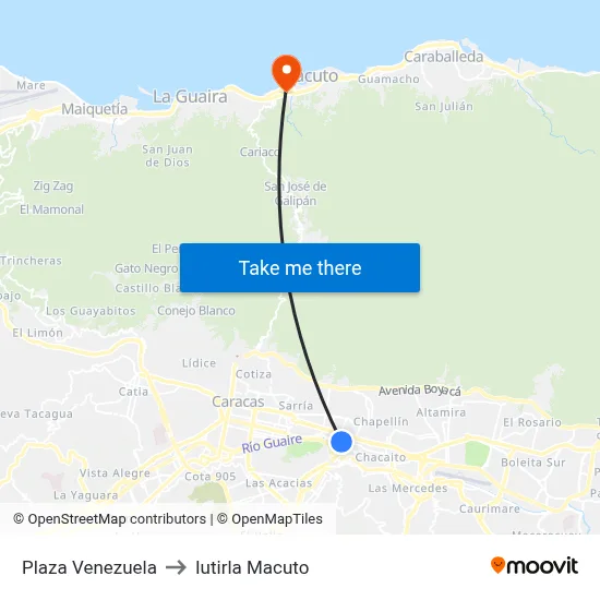Plaza Venezuela to Iutirla Macuto map