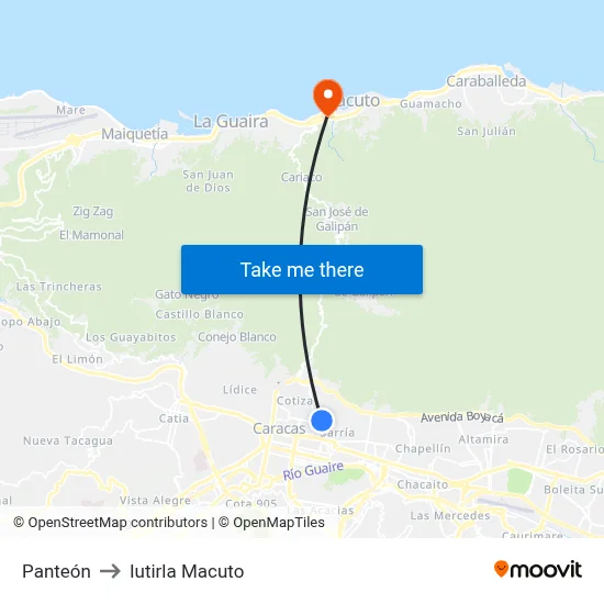 Panteón to Iutirla Macuto map