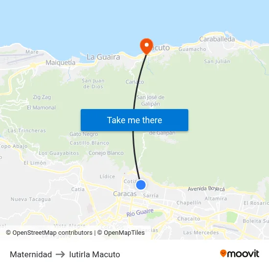 Maternidad to Iutirla Macuto map