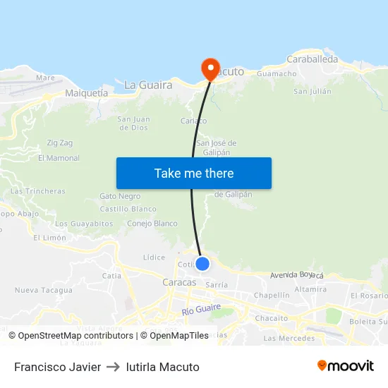 Francisco Javier to Iutirla Macuto map
