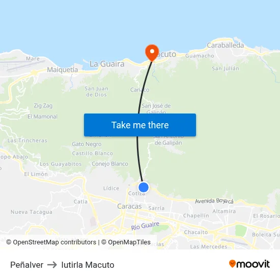 Peñalver to Iutirla Macuto map