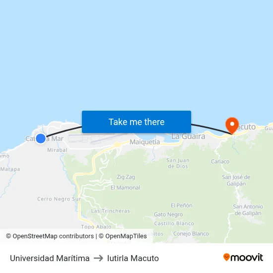 Universidad Marítima to Iutirla Macuto map
