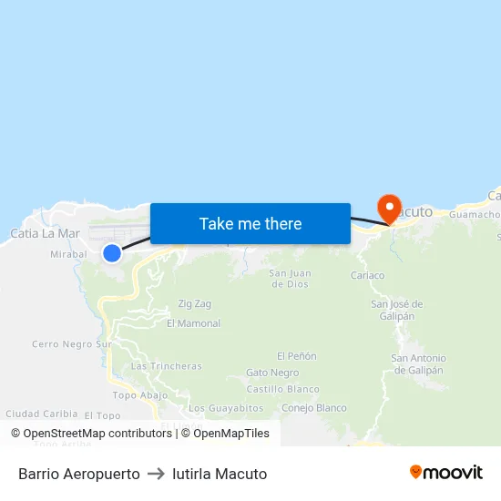 Barrio Aeropuerto to Iutirla Macuto map