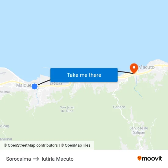 Sorocaima to Iutirla Macuto map