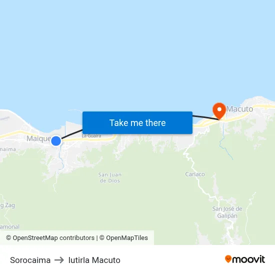 Sorocaima to Iutirla Macuto map