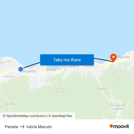 Pariata to Iutirla Macuto map