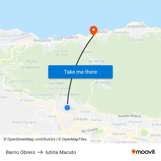 Barrio Obrero to Iutirla Macuto map