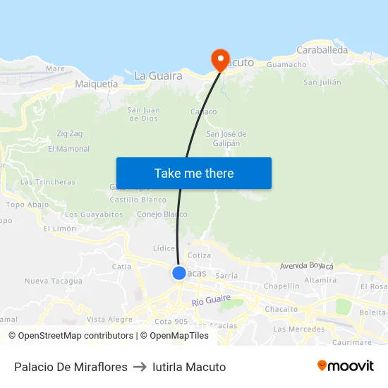 Palacio De Miraflores to Iutirla Macuto map