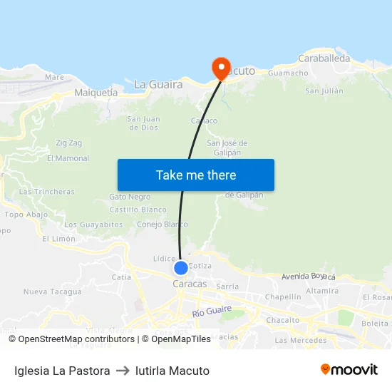 Iglesia La Pastora to Iutirla Macuto map