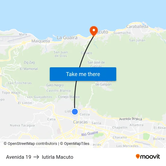 Avenida 19 to Iutirla Macuto map
