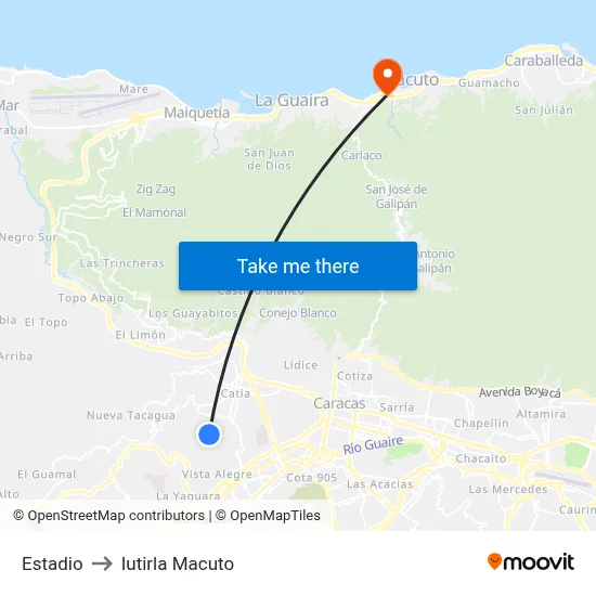 Estadio to Iutirla Macuto map