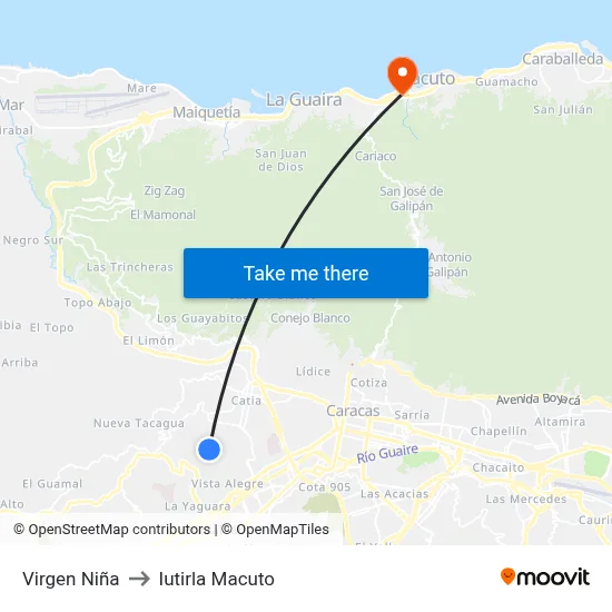 Virgen Niña to Iutirla Macuto map