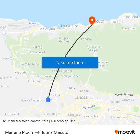 Mariano Picón to Iutirla Macuto map