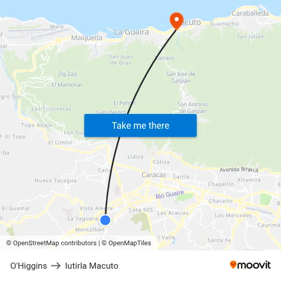 O'Higgins to Iutirla Macuto map