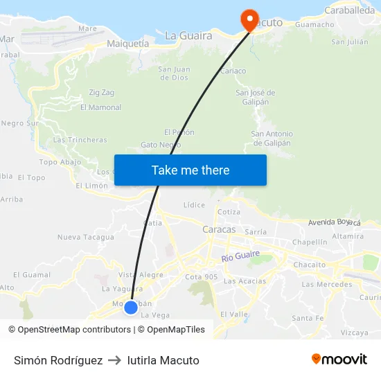 Simón Rodríguez to Iutirla Macuto map