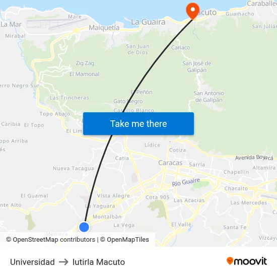 Universidad to Iutirla Macuto map