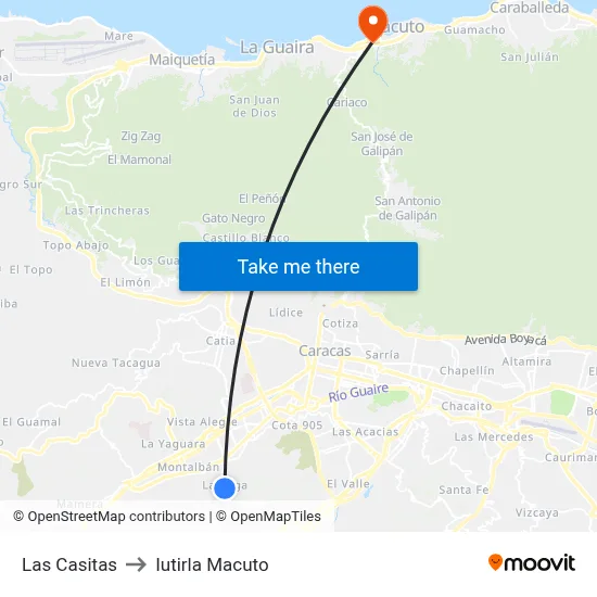 Las Casitas to Iutirla Macuto map