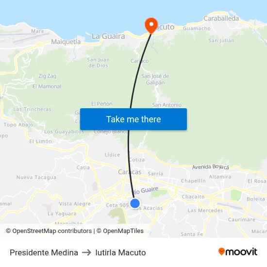 Presidente Medina to Iutirla Macuto map