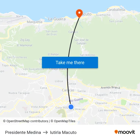 Presidente Medina to Iutirla Macuto map