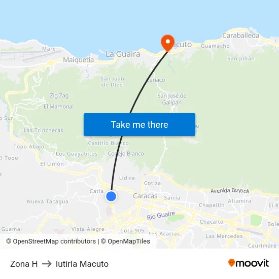Zona H to Iutirla Macuto map