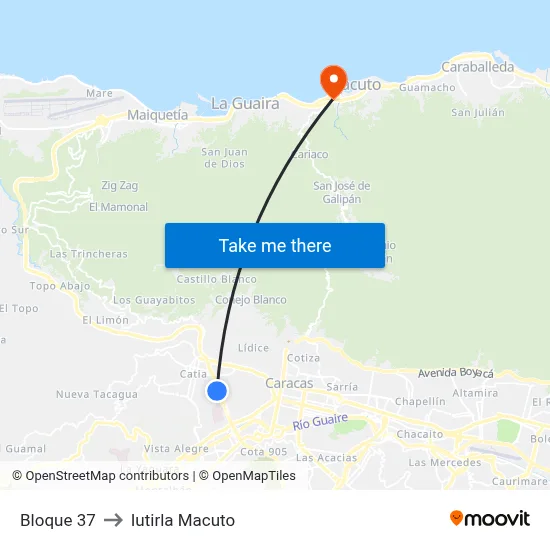 Bloque 37 to Iutirla Macuto map