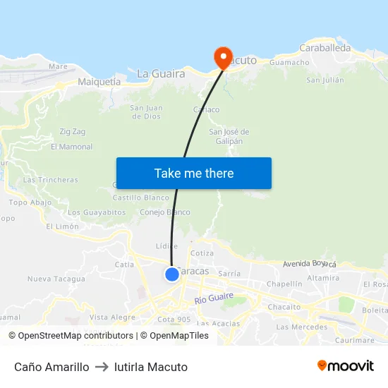 Caño Amarillo to Iutirla Macuto map